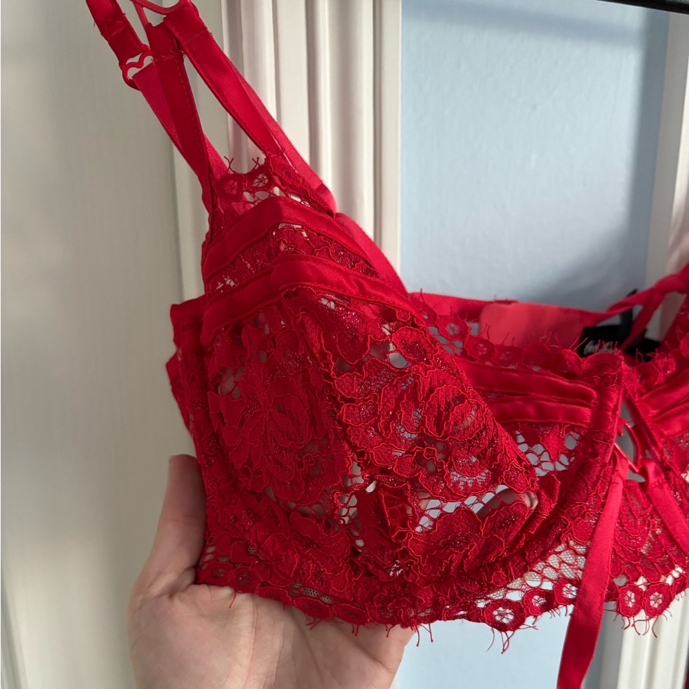 For Love & Lemons Rosa Lace Underwire Bra in Red XL - Picture 7 of 13